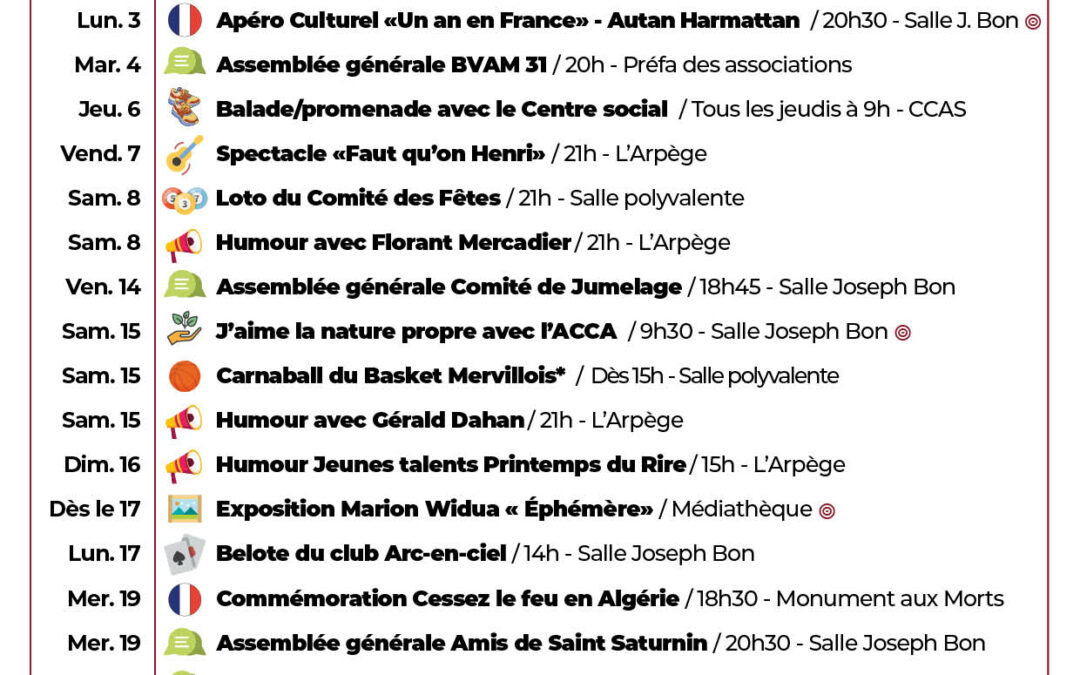 #Agenda des Mervillois