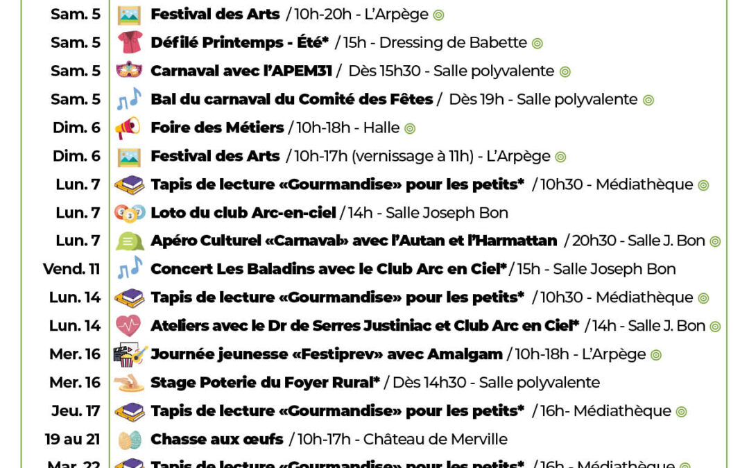 #Agenda des Mervillois